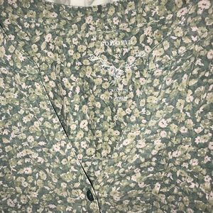 SONOMA 2X  COTTON HENLEY PLEATED S/S BLOUSE GREEN